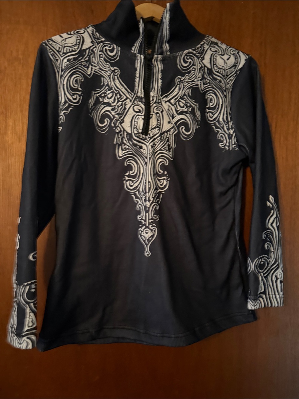 Black Decorative Zip-Neck Women's Top